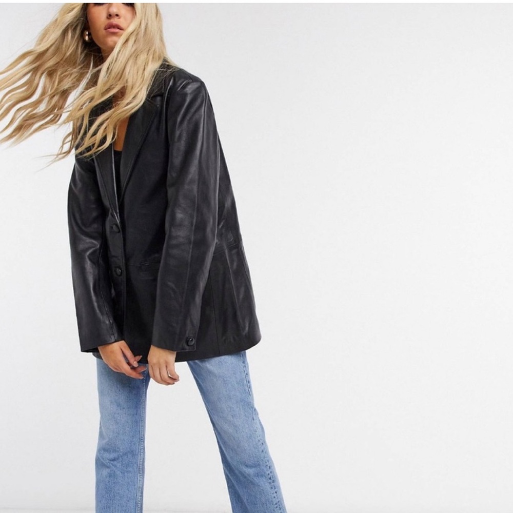 Muubaa oversized boxy geniune leather blazer